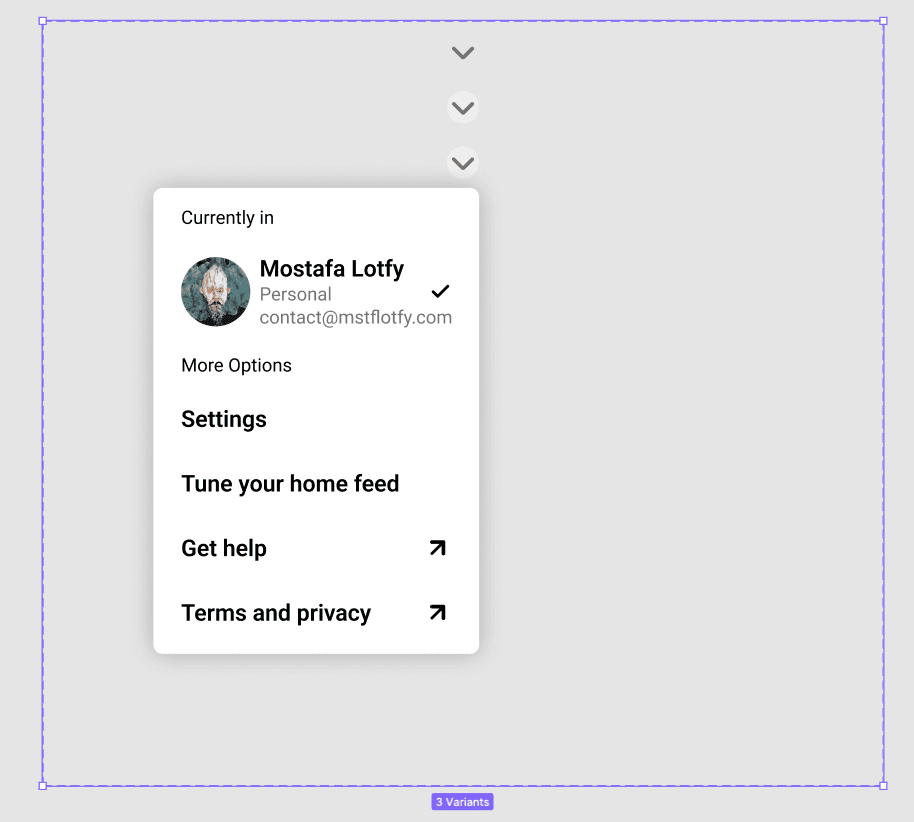 The three drop-down button variants