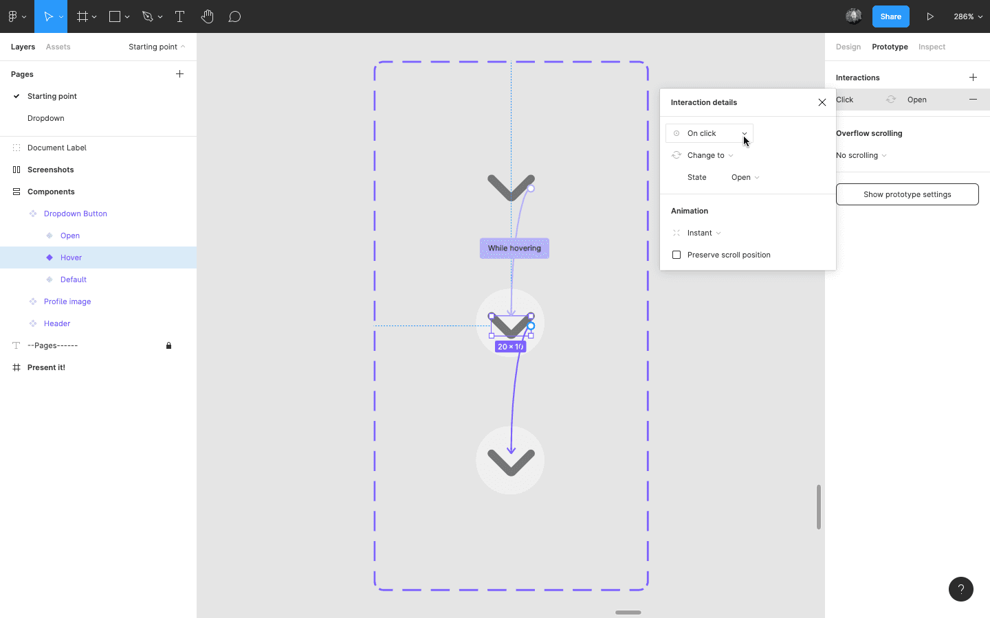 Dropdown button variant connections