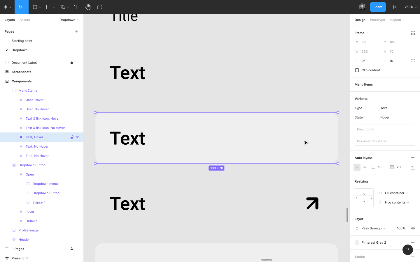 Add a text, hover variant