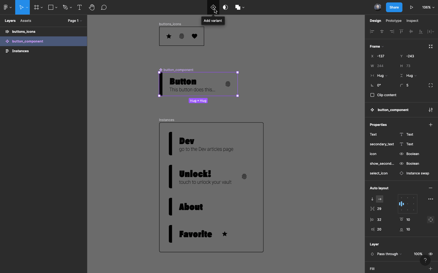 How to add a new variant in Figma after the update