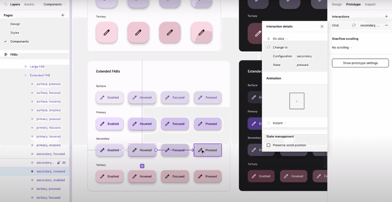 Making prototype connections to the material 3 component in Figma