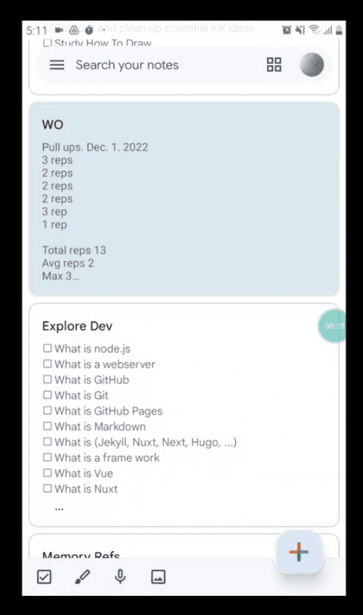 Google Keep app using a FAB