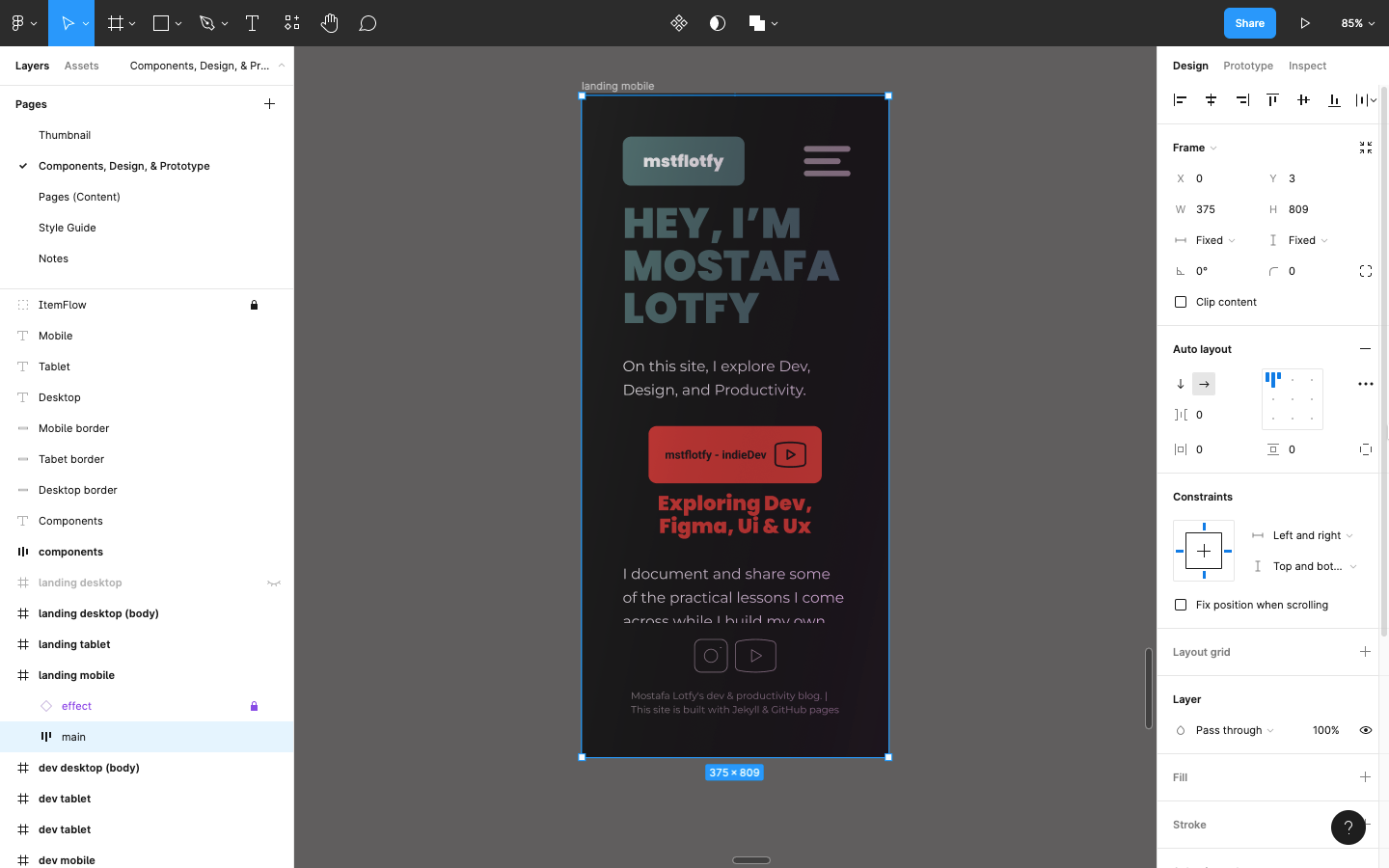 a design of a mobile webpage inside Figma