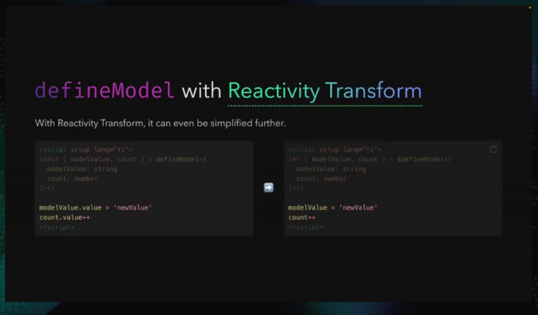 defineModel with reactivity transform code example