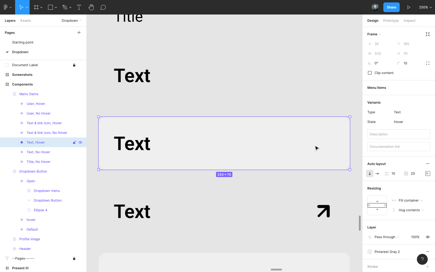 Add a text, hover variant