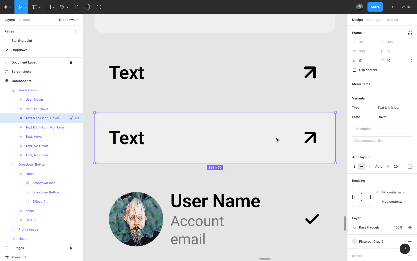 Create a text & link icon Hover Variant