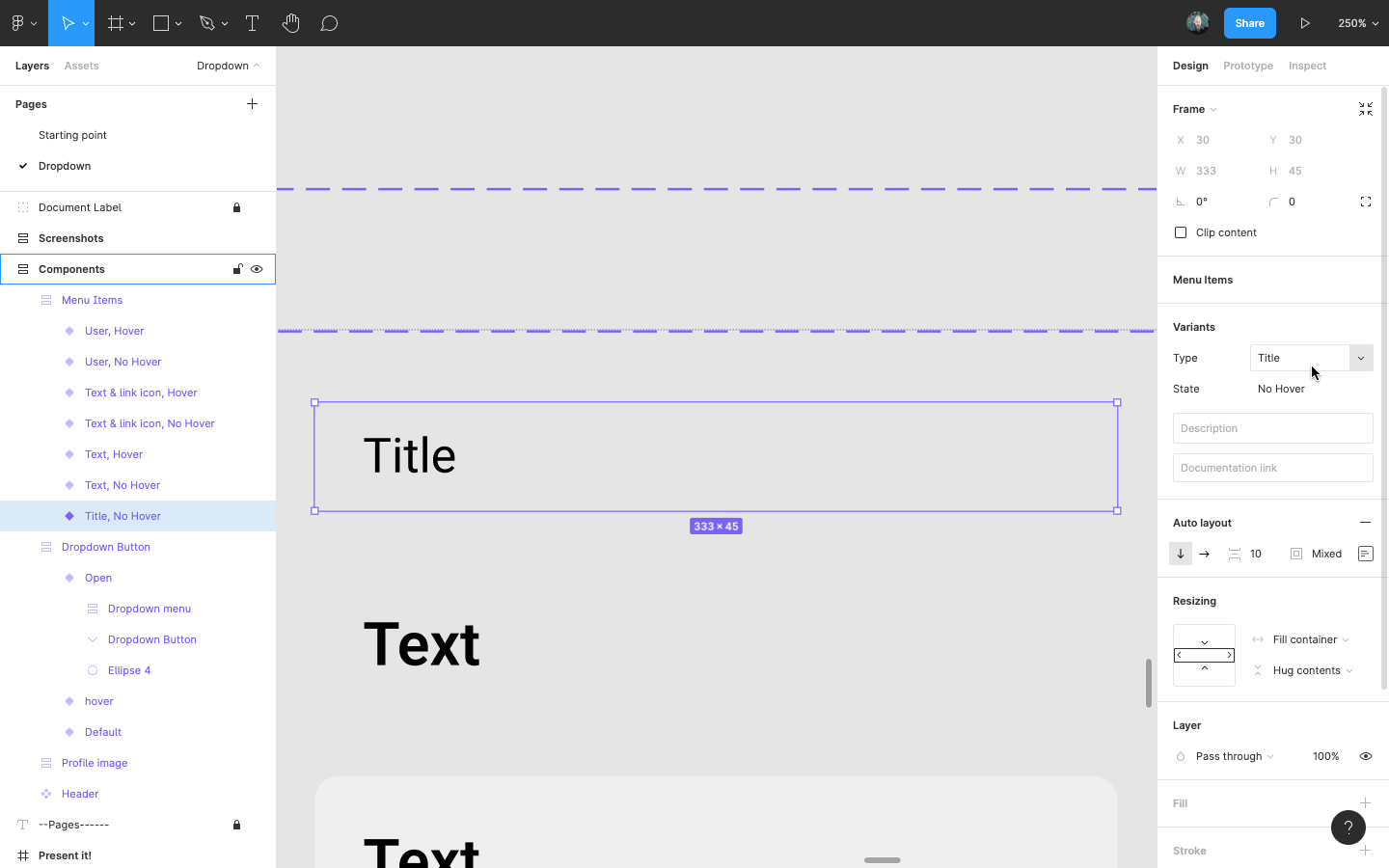 Create the menu item component, starting with a text variant