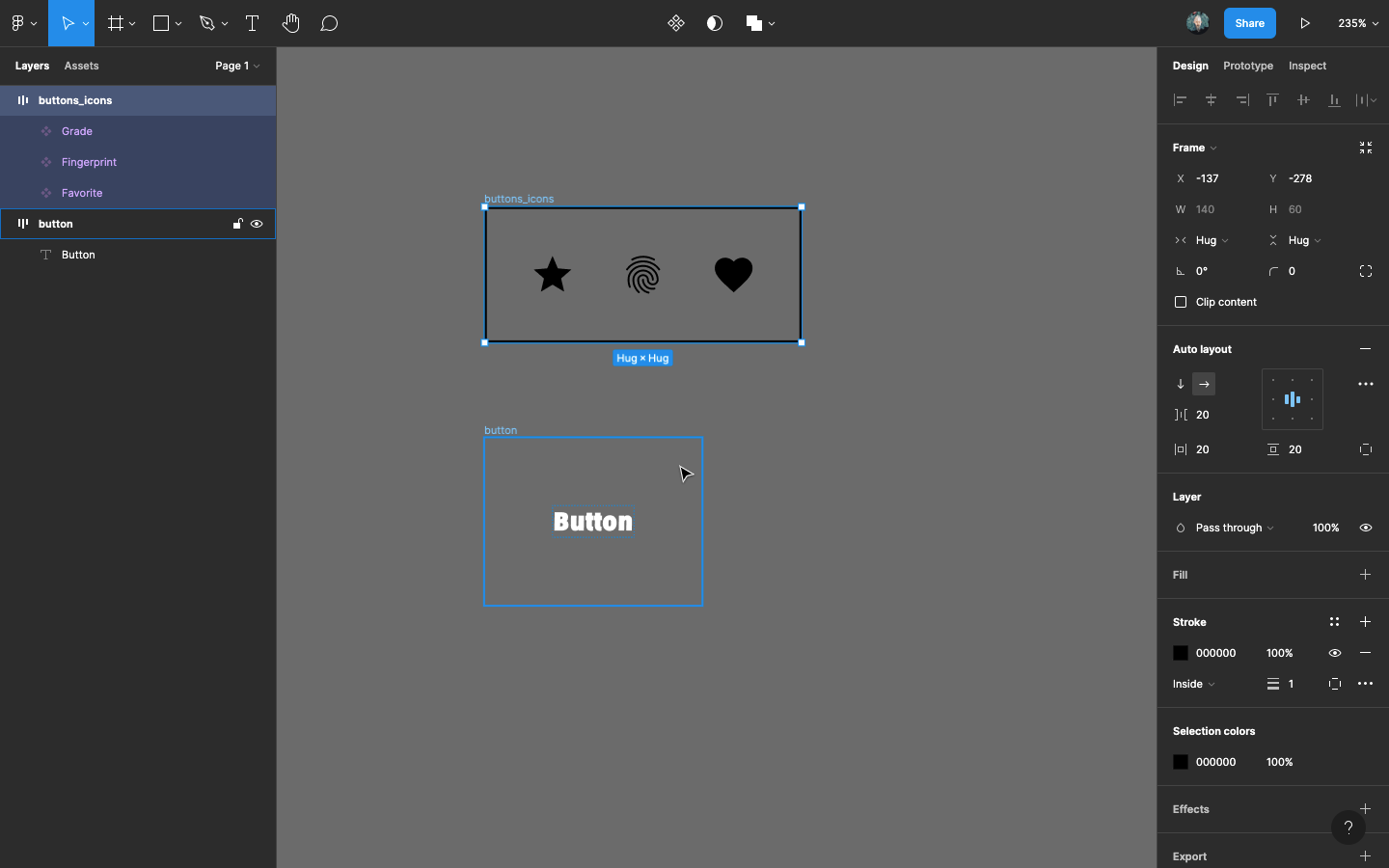 Frame the icons to use with our auto-layout button