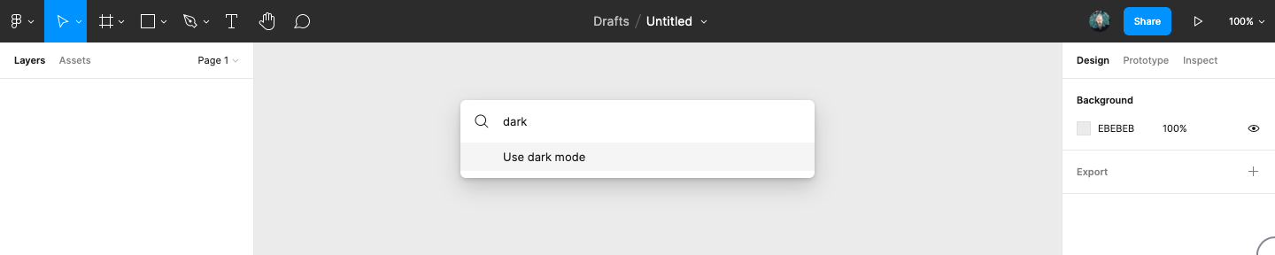 Use the quick access menu to toggle dark mode