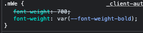 inspecting the main text code in Pinterest shows a font-weight property that has a value of bold.