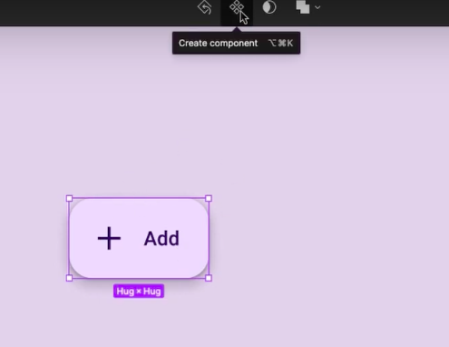 Mouse hovering above the "Create component" button while the FAB instance is selected