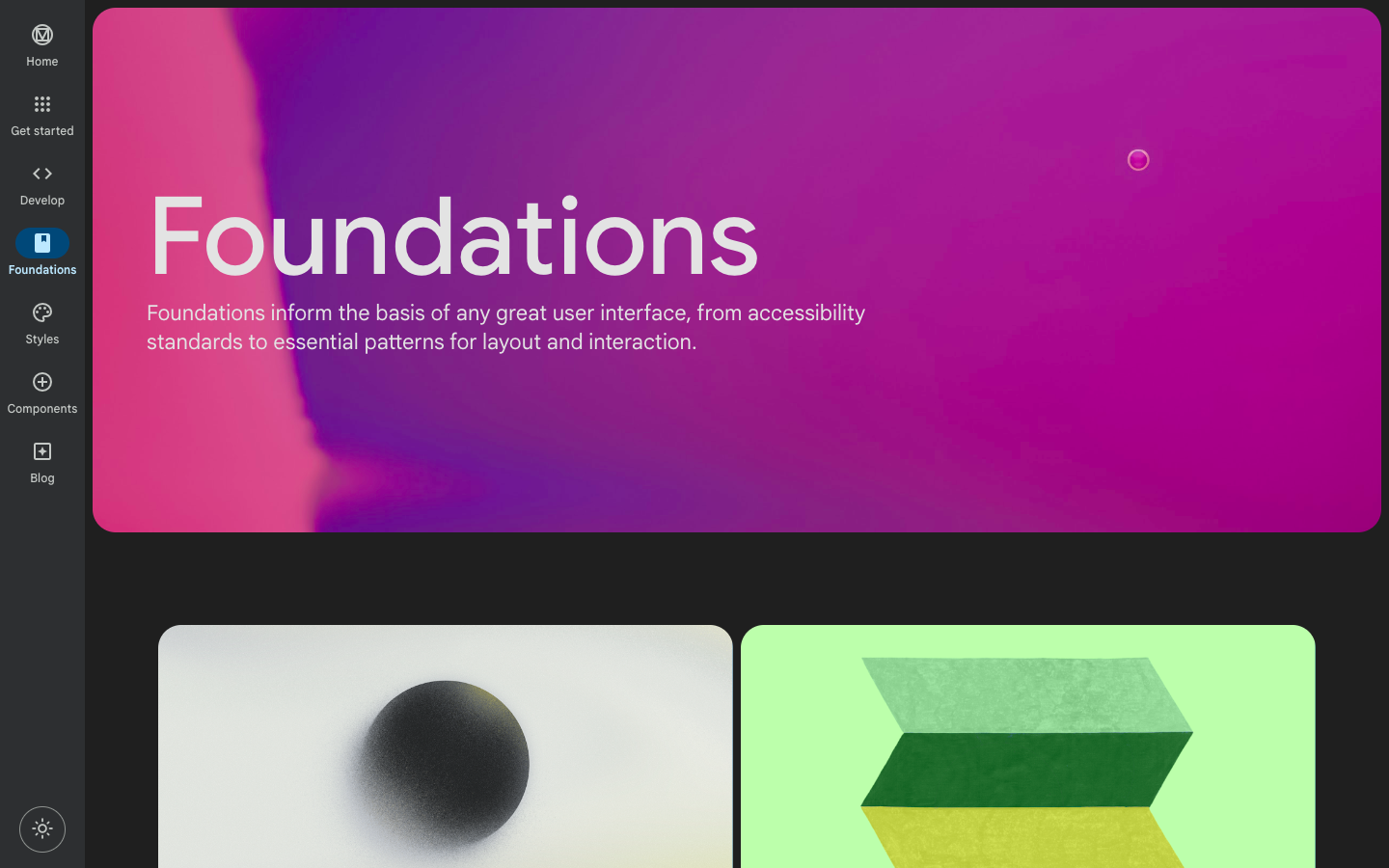 Foundations page from the m3.material.ion website